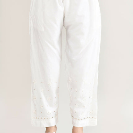 Joban Fashion Womens Cotton ChikanKari Off White Cord set