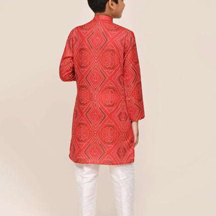 Joban Fashion Cotton Red Kurta With Straight Fit Pant