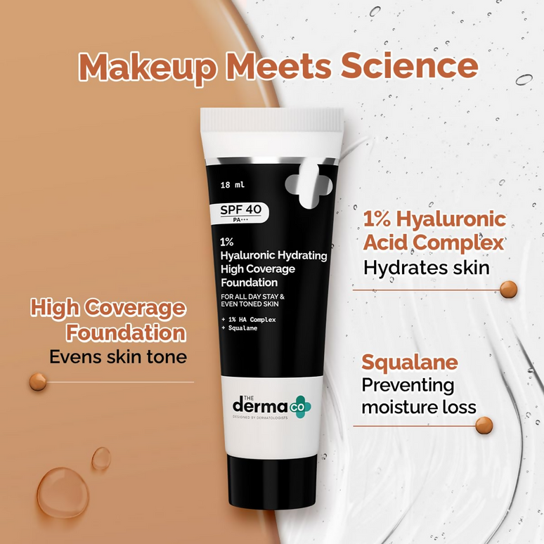The Derma Co 1% Hyaluronic Hydrating High Coverage Foundation With SPF 40 PA+++ - 02 Nude