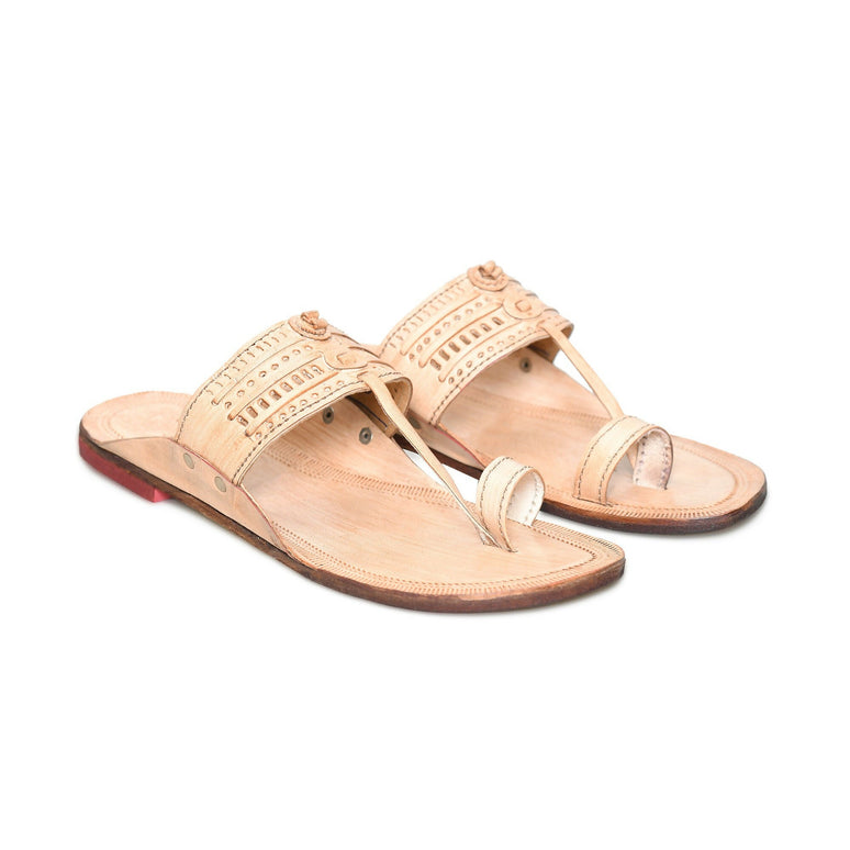 Stepsoft Men'S Leather Kolhapuri Chappals – Handcrafted Ethnic Flats (Beige)