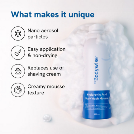 BeBodywise 1% Hyaluronic Acid Body Wash Mousse for Dull & Dehydrated Skin