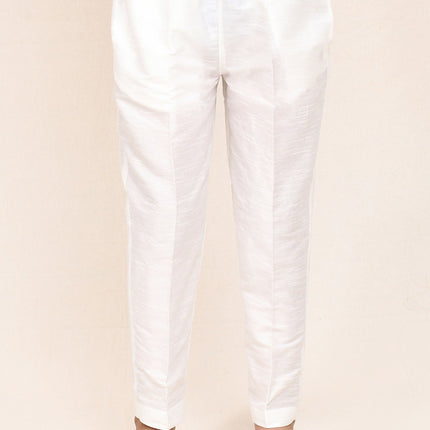 Joban Fashion Art Silk White Kurta With Straight Fit Pant