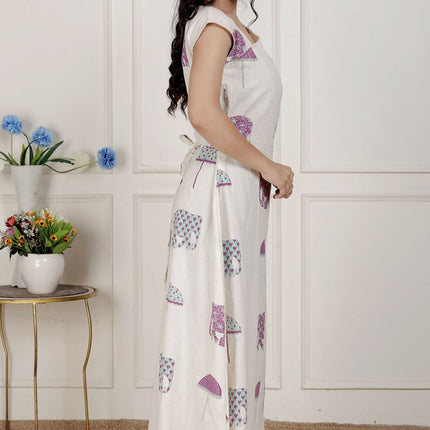 Miravan Womens Off-White Animal Printed Asymmetric Neck A-Line Maxi Dress