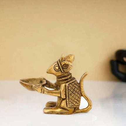 CraftVatika Gold Toned Brass Mouse Shaped Holding Diya