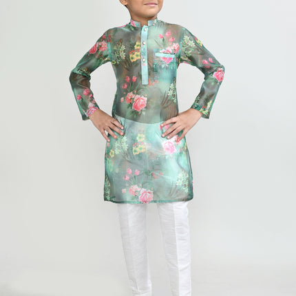Joban Fashion GrorgetteGreenKurta With Straight Fit Pant
