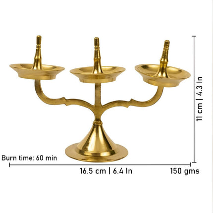 Spillbox Gold Toned Triple Lamp Diya Pooja Essentials