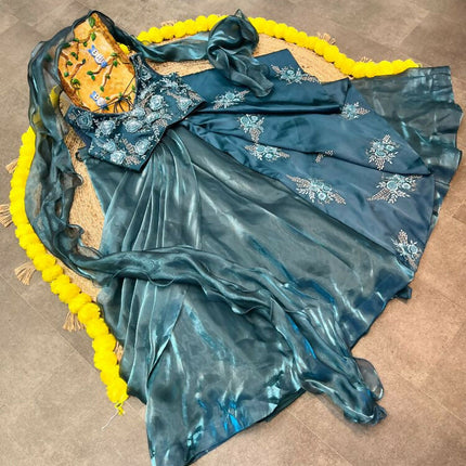 Aastha Fashion Rama Jimmy Choo Heavy Embroidery Zari + Thread + Sequence Work Semi Stitched Wedding Wear Lehenga Choli