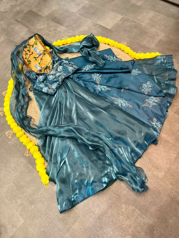 Aastha Fashion Rama Jimmy Choo Heavy Embroidery Zari + Thread + Sequence Work Semi Stitched Wedding Wear Lehenga Choli