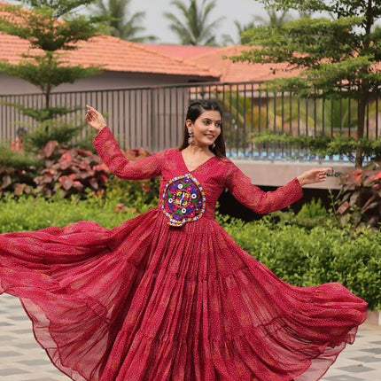 Aastha Fashion Red Faux Georgette Navratri Designer Gown Collection