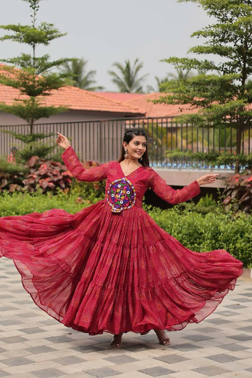 Aastha Fashion Red Faux Georgette Navratri Designer Gown Collection