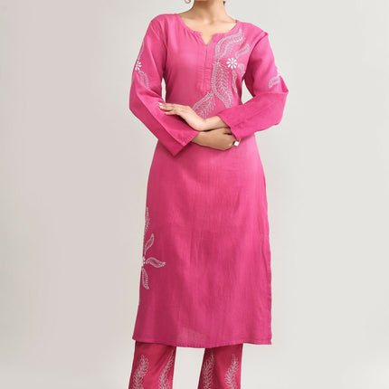 Joban Fashion Womens Cotton ChikanKari pink Kurta set