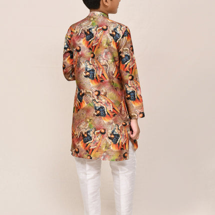 Joban Fashion Silk Dark Beige Kurta With Straight Fit Pant