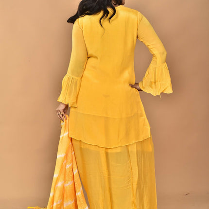 Morchari Women And Hand Embroidery Palazzo Set-Yellow