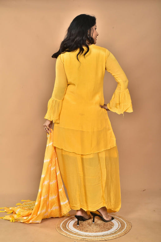 Morchari Women And Hand Embroidery Palazzo Set-Yellow