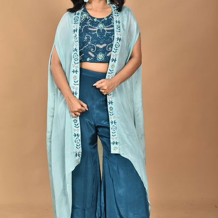 Morchari Women Hand Embroidery Crop Top-Blue