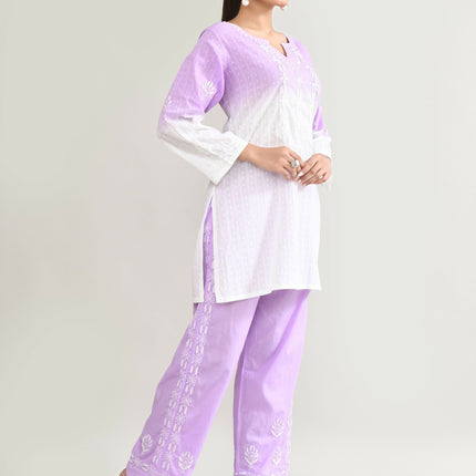 Joban Fashion Womens Cotton ChikanKari Purple Cord set