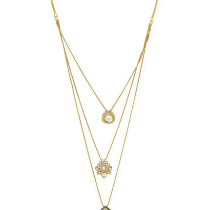 Kundan Antique Finish Earrings and Dew drop Necklace set - Ruby Raang