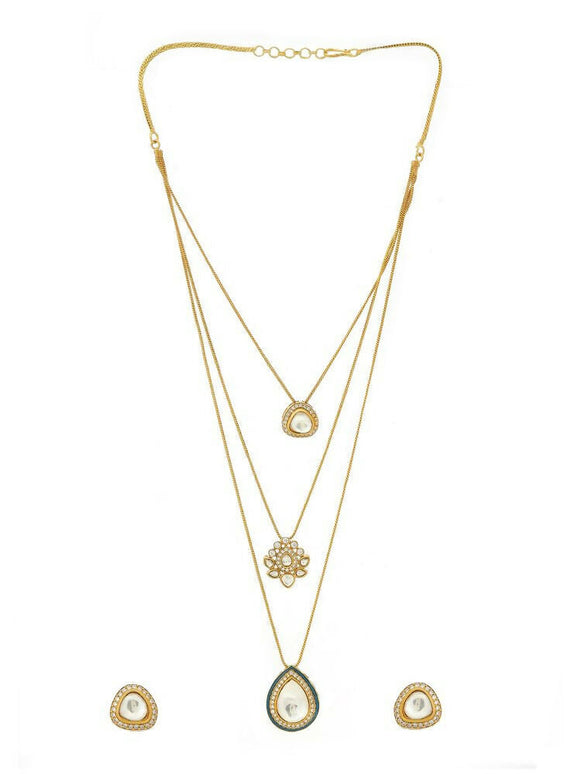 Kundan Antique Finish Earrings and Dew drop Necklace set - Ruby Raang