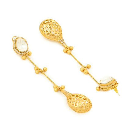 Glass Kundan Antique finish Long Earrings - Ruby Raang