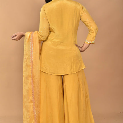 Morchari Women And Hand Embroidery Palazzo Set-Yellow