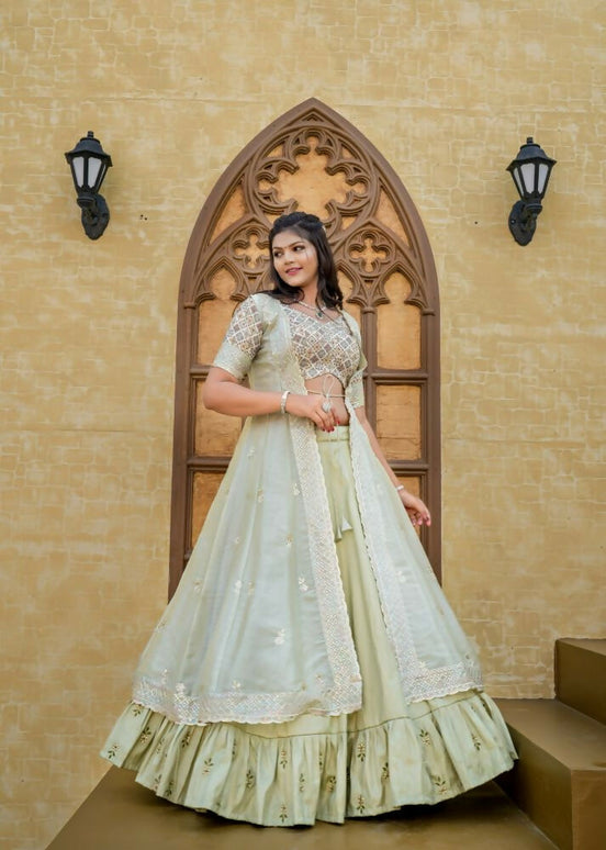 Aastha Fashion Pista Heavy Joya Silk Heavy Embroidery Zari Semi Stitched Wedding Wear Lehenga Choli