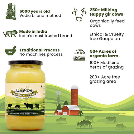 Divya Kamdhenu A2 Pure Desi Gir Cow Ghee | Cultured Ghee - Traditional Bilona Method | Pure A2 Ghee | Indian Organic A2 Cow Ghee
