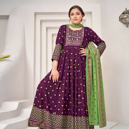 Aastha Fashion Purple Rayon Party Wear Designer Gown Collection