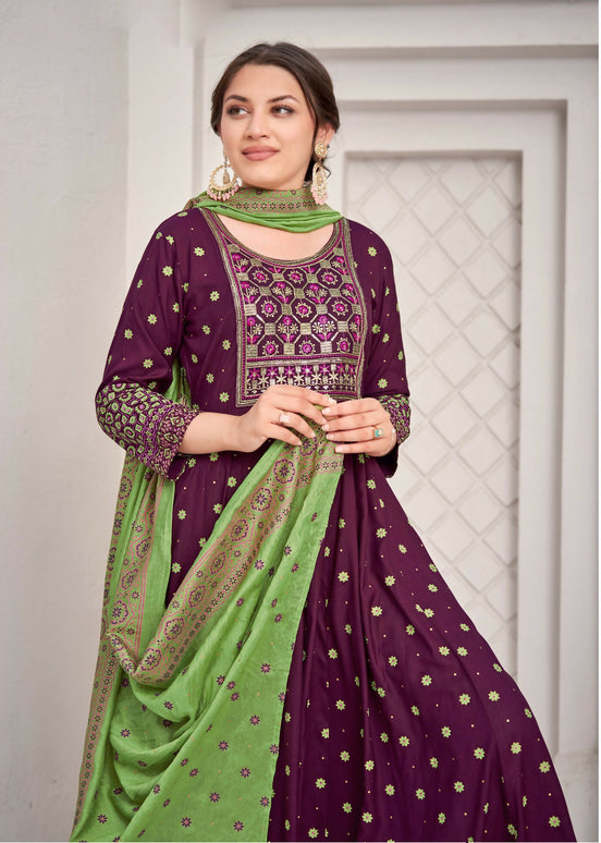 Aastha Fashion Purple Rayon Party Wear Designer Gown Collection