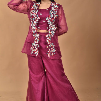 Morchari Women Hand Embroidery Crop Top-Magenta