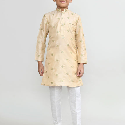 Joban Fashion Satin Silk Beige Kurta With Straight Fit Pant