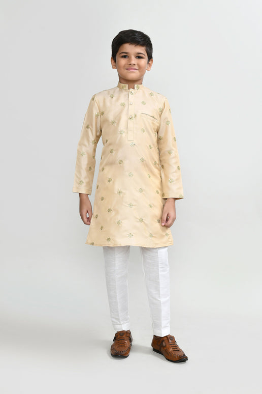 Joban Fashion Satin Silk Beige Kurta With Straight Fit Pant