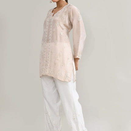 Joban Fashion Womens Cotton ChikanKari Baby Pink Cord set