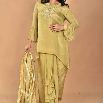 Morchari Women And Hand Embroidery Palazzo Set-Mehandi Green