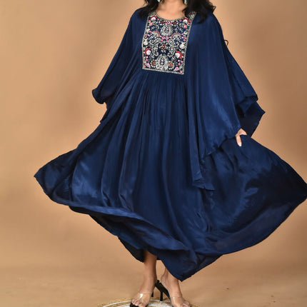 Morchari Kaftan Zari Embroidery Work Gown-Blue