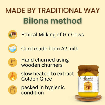 Aayug Organics A2 Gir Cow Ghee | Traditional Bilona Method A2 Cow Ghee | Grassfed, Pure and Healthy Gir Cow Ghee