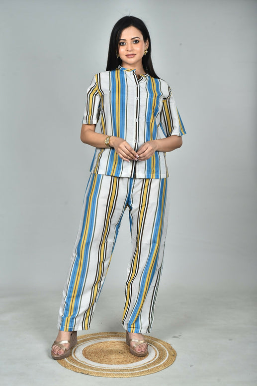 Morchari Digital Print Semi Muslin Co-Ord Set Top & Trouser-Multicolor