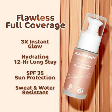 Mamaearth Hydra-Glow Full Coverage Foundation With Vitamin C & Turmeric - Ivory Glow