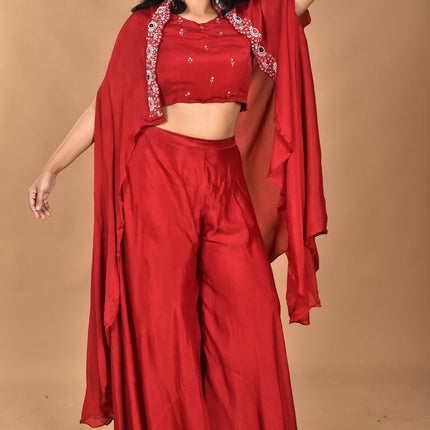 Morchari Women And Hand Embroidery Palazzo Set-Maroon