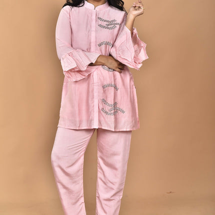 Morchari Women Hand Embroidery Co-Ords-Pink