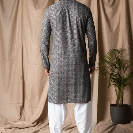 Grey Rayon Thread Embroidery Work Kurta Set - Mahotsav