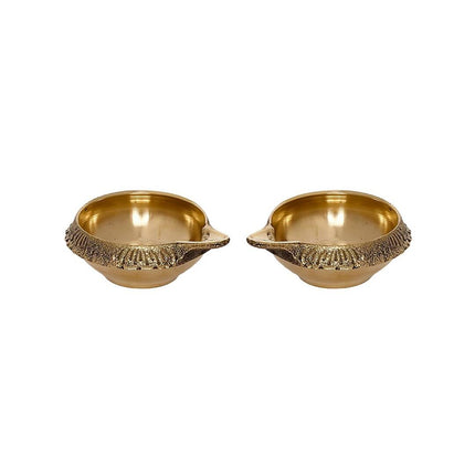 eCraftIndia Set of 2 Gold-Toned Auspicious Handcrafted Brass Diya
