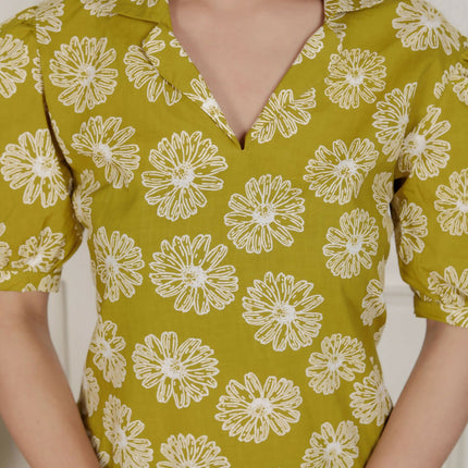 Miravan Women'S Yellow Printed Puff Sleeve Floral Maxi Party Dress