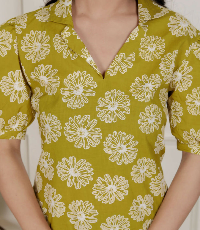 Miravan Women'S Yellow Printed Puff Sleeve Floral Maxi Party Dress