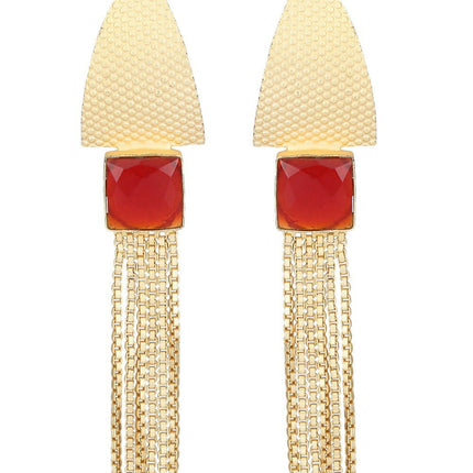 Joban Fashion Women Red Stone Matte Gold Earrings