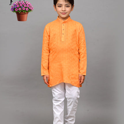 Bluesaanchi Orange Self-Design Embroidered Kurta Set – Bold & Stylish for Your Little One