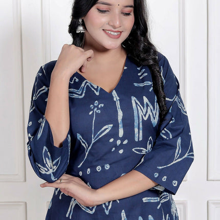 Miravan Womens Abstract Blue Printed Cotton Blue Co-Ord Set