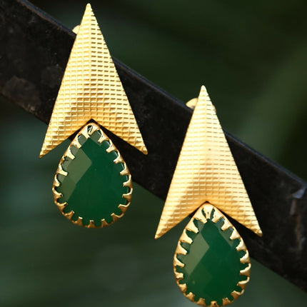 Joban Fashion Women Green Stone Matte Gold Earrings