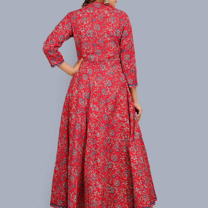 Shehnai Red Anarkali Double Dress With Matching Printed Dupatta