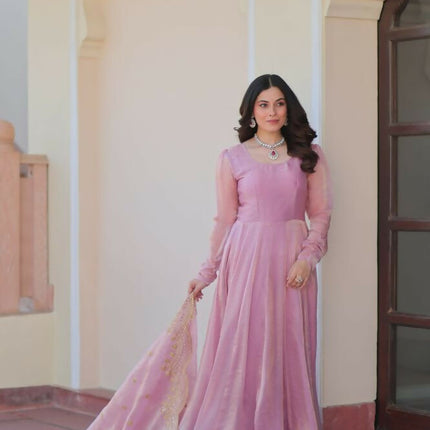Aastha Fashion Pink Fendy Chiffon 12 Kali Stitched Party Wear Designer Gown
