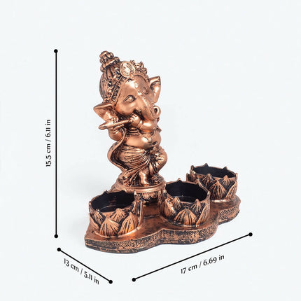 Golden Peacock Brown Ganesha Diya Holder
